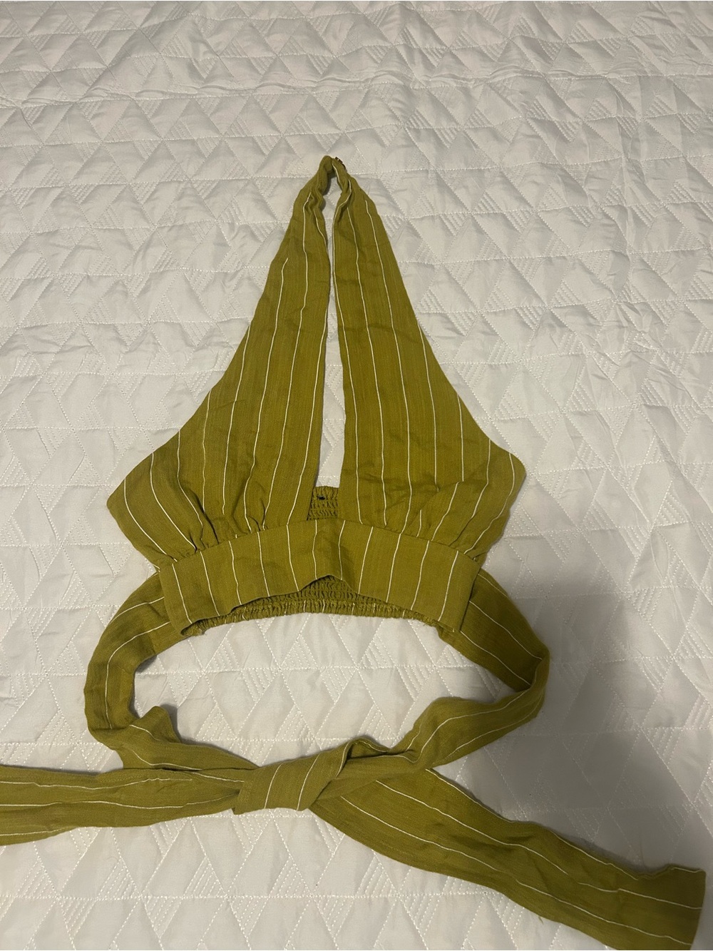 Olive Green Striped Halter Bralette - Women